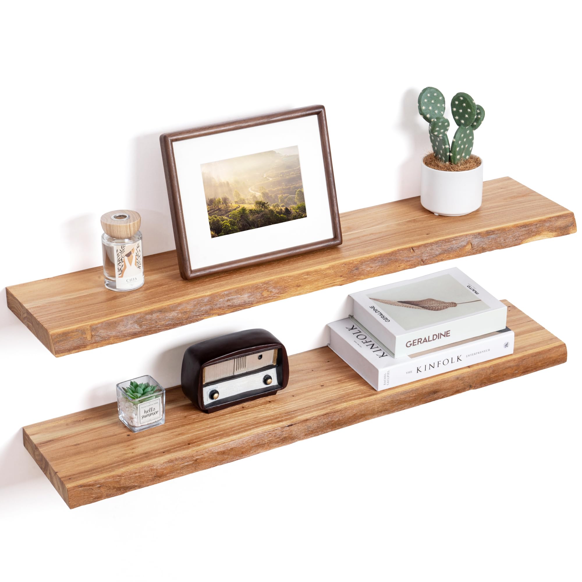 Amazon.com: Floating Shelves for Wall Decor, Rustic Solid Elm Wood
